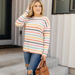 New! Rainbow Striped Lightweight Sweater